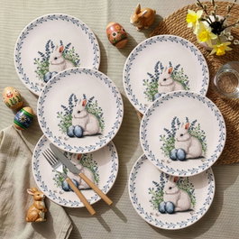 Hermia Timid Juego de platos de servicio (6 piezas), Blanco, Verde, Azul